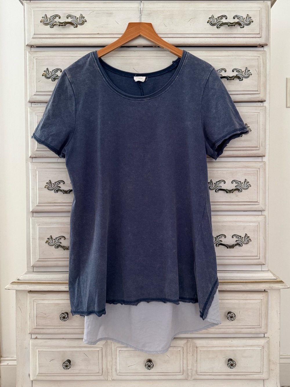 Vici Blue Cotton Contrast Babydoll Top